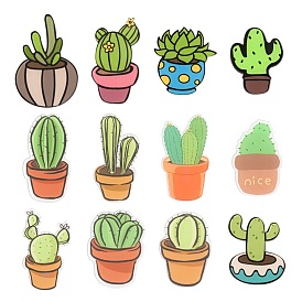 12Pcs 12 Style Acrylic Badges Brooch Pins, Cute Lapel Pin, Cactus & Plant