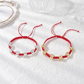 Браслеты из бисера с гальваническим покрытием из немагнитного синтетического гематита с отпечатком лапы, с оплеткой нейлоновой нити