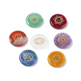 Cabochons en pierres naturelles mélangées, plat rond avec motif de chakra