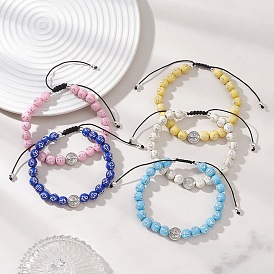 Плетеные браслеты из акриловых и сплавных бусин, плетеные браслеты из нейлоновых нитей для женщин и мужчин, круглый с крестом и плоский круглый с Иисусом и латинским крестом