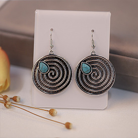 925 Silver Vintage Geometric Earrings - Alloy Plating, Unique Turquoise Ear Jewelry.