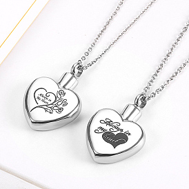 Heart with Word Stainless Steel Pendant Necklaces, Urn Ashes Necklaces