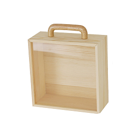 Boîtes de rangement en bois, avec couvercle transparent en plastique et manche en bois, carrée