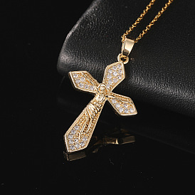 Copper Zirconia Gold Plated Cross Pendant Necklace with Virgin Mary for Women