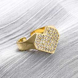 Регулируемые манжеты-кольца из латуни с микропаве из кубического циркония для женщин, без кадмия и без свинца, сердце