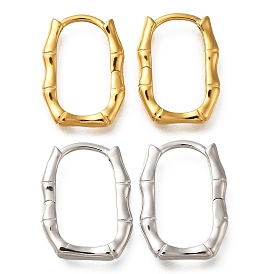 925 Sterling Silver Hoop Earrings, Rectangle with Bamboo