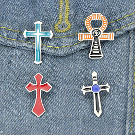 Cross metal red blue painted oil badge zinc alloy brooch various clothing accessories