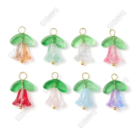 100Pcs Glass Pendants, Tulip, with Golden Iron Loops