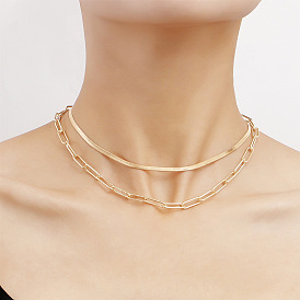 Stylish Double-Layered Square Blade & Snake Chain Collar Necklace for Women