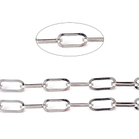 304 Stainless Steel Paperclip Chains, Flat Oval, Drawn Elongated Cable Chains, Unwelded, with Spool