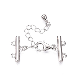 Rhodium Plated 925 Sterling Silver Necklace Layering Clasps, with 2 Strands 4-Hole Ends and Lobster Claw Clasps