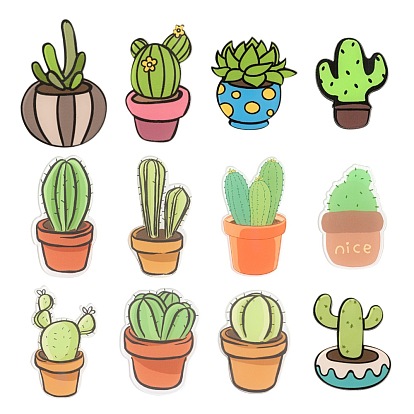 12Pcs 12 Style Acrylic Badges Brooch Pins, Cute Lapel Pin, Cactus & Plant