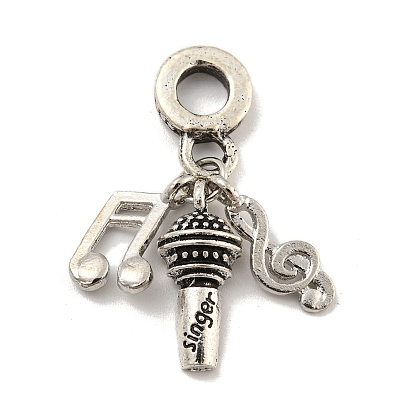 Rack Plating Tibetan Style Alloy European Musical Note Dangle Charms, Large Hole Pendants, Cadmium Free & Nickel Free & Lead Free