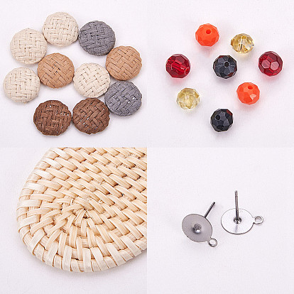 SUNNYCLUE DIY Earring Making, Handmade Straw Woven Cabochons, Glass Beads, Iron Jump Rings/Eye Pin and 316 Stainless Steel Stud Earring Settings