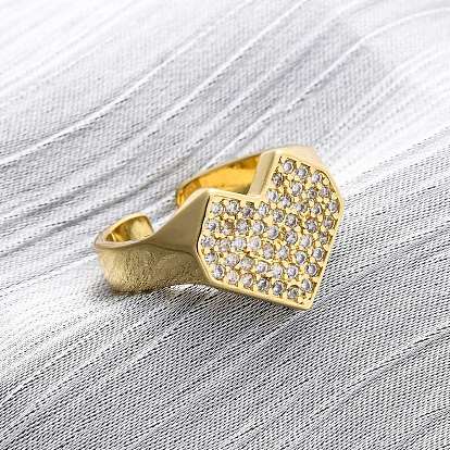 Регулируемые манжеты-кольца из латуни с микропаве из кубического циркония для женщин, без кадмия и без свинца, сердце