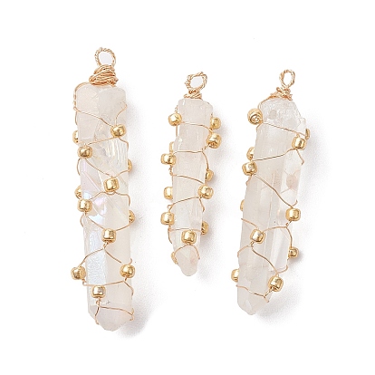 Подвески из натурального кварца с медной проволокой и гальваническим покрытием, самородки прелести, золотые