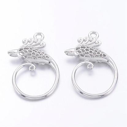 Metal Alloy Hollow Pendants, Cadmium Free & Lead Free, Bird of Paradise, 38x28x6.5mm, Hole: 2.5mm