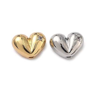 Бусины из прозрачного кубического циркония в форме сердца из латуни с микропаве, долговечный, стойки покрытие, без свинца и без кадмия