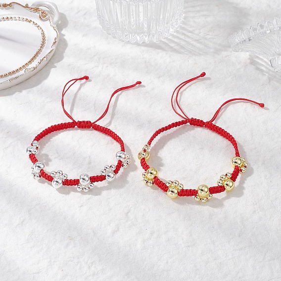 Браслеты из бисера с гальваническим покрытием из немагнитного синтетического гематита с отпечатком лапы, с оплеткой нейлоновой нити