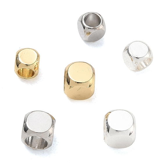 Brass Spacer Beads, Cube, Cadmium Free & Lead Free, Rack Plating, Long-Lasting Plated