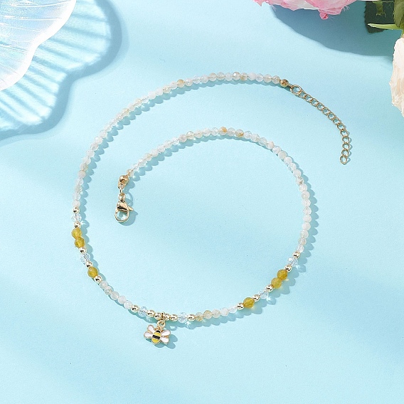 Подвеска в виде пчелы из сплава эмали, натурального цитрина и окрашенного желтого агата, ожерелье из граненых круглых бусин, со стеклом, золотые