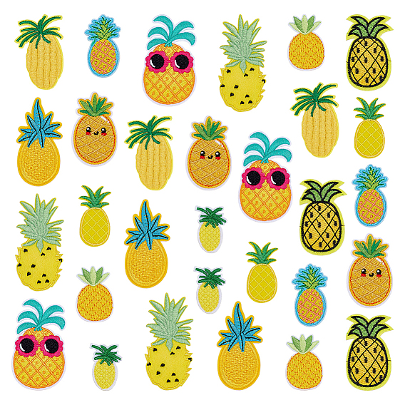 30 шт. 10 стили полиэстеровые заплатки для пришивания и утюжки, термоклей, аппликации из ткани, фрукты