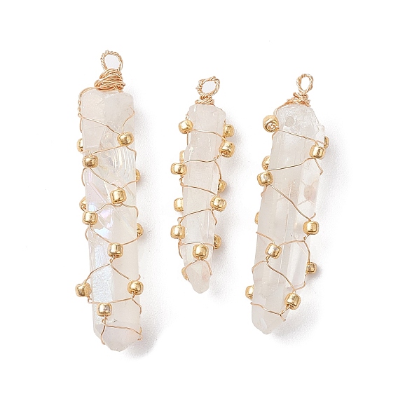 Подвески из натурального кварца с медной проволокой и гальваническим покрытием, самородки прелести, золотые