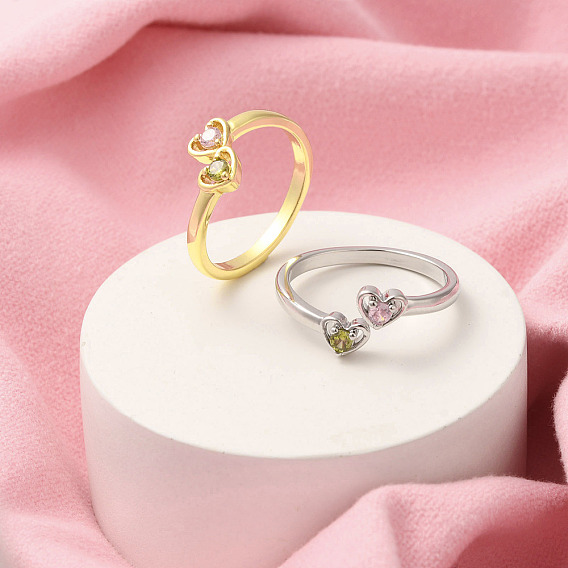 Открытые манжеты из латуни с микропаве и цирконием для женщин, сердце