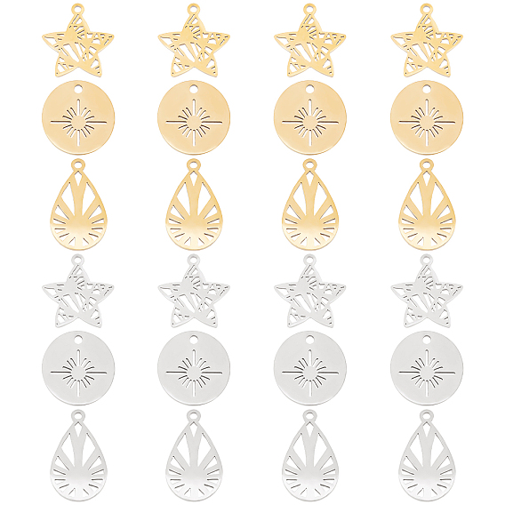 24 шт 3 стиль 201 подвески из нержавеющей стали, лазерная резка, каплевидная и звездообразная и плоская круглая