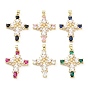 Подвески из латуни с кубическим цирконием и подвесками из АБС-пластика с имитацией жемчуга, без кадмия и без свинца, реальный 18 k позолоченный, крестик