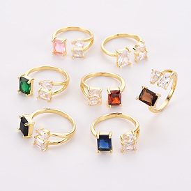 Brass Micro Pave Cubic Zirconia Cuff Rings, Open Rings, Cadmium Free & Nickel Free & Lead Free, Golden
