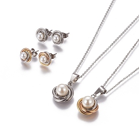 304 définit bijoux en acier inoxydable, pendentifs colliers et boucles d'oreille, avec de l'acrylique perle d'imitation