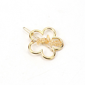 Alloy Vintage Hair Barrettes, with Synthetic Quartz Crystal/Yellow Quartz, Hair Accessories for Women Girls, Flower