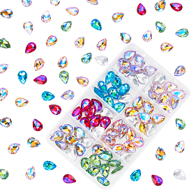 120piezas 8cabujones de diamantes de imitación de cristal con parte posterior puntiaguda de colores, espalda plateada, facetados, color de ab chapado, lágrima