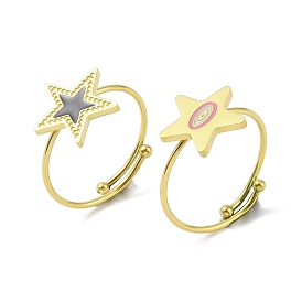 Star 304 Stainless Steel Enamel Ring, 316 Surgical Stainless Steel Open Cuff Ring for Women, Real 18K Gold Plated