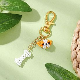 Подвеска в виде собаки и кости из стеклянных бусин, со стеклянными жемчужными бусинами и поворотными застежками-карабами из сплава