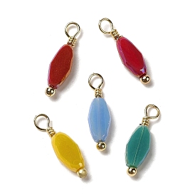 Glass Pendants, with Real 18K Gold Plated Brass Loop, Rhombus Charm