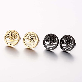 Geometric Circle Earrings with Christmas Tree Design - Stainless Steel Fashion Jewelry for Women