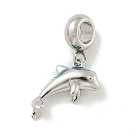 304 Stainless Steel European Dangle Charms, Large Hole Pendants, Dolphin Charm