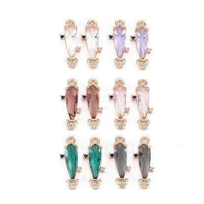Anhänger aus Messing mit Gestellbeschichtung aus klarem Cubic Zirkonia, Mit facettiertem glas, langlebig überzogen, cadmiumfrei und bleifrei, Kaktus