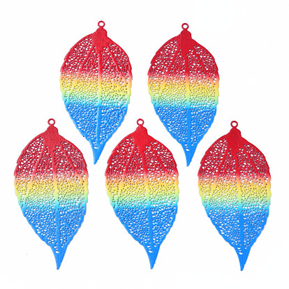 430 Stainless Steel Big Pendants, Spray Painted, Etched Metal Embellishments, Leaf