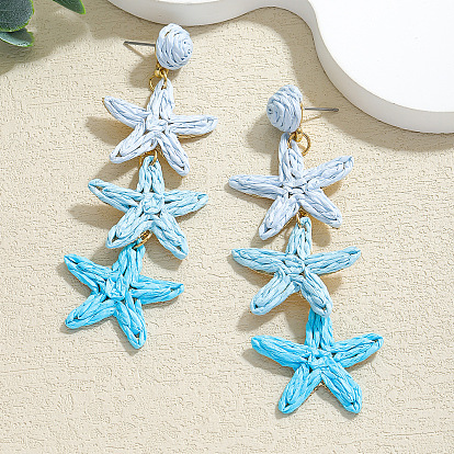 Серьги-гвоздики из сплава рафии в виде морских звезд, золотые