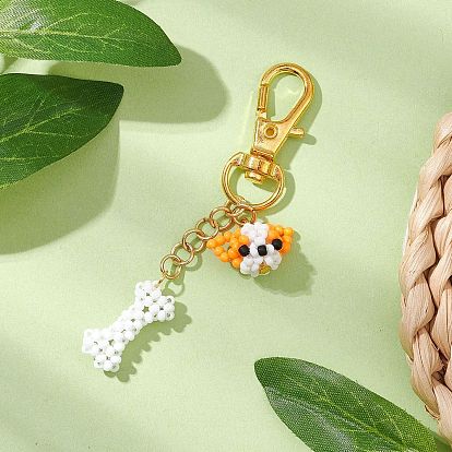 Подвеска в виде собаки и кости из стеклянных бусин, со стеклянными жемчужными бусинами и поворотными застежками-карабами из сплава