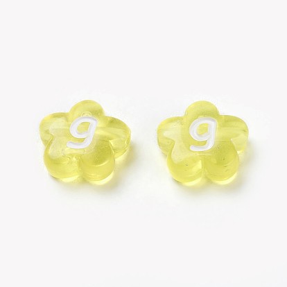 Acrylic Beads, Mixed Letters, Flower, 12x4~5mm, Hole: 2mm
