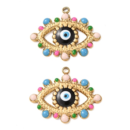 304 подвески из нержавеющей стали, с эмалью, Злые чары глаз, реальный 18 k позолоченный, ионное покрытие (ip)