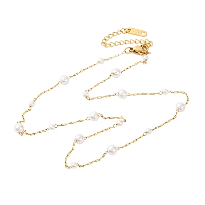 304 колье из нержавеющей стали, Ожерелья из искусственного жемчуга белого акрила для женщин