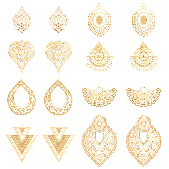 Набор для самостоятельного изготовления филигранных украшений, включая 304 филигранные соединения и подвески из нержавеющей стали, Латунные подвески, лист и капля и ромб