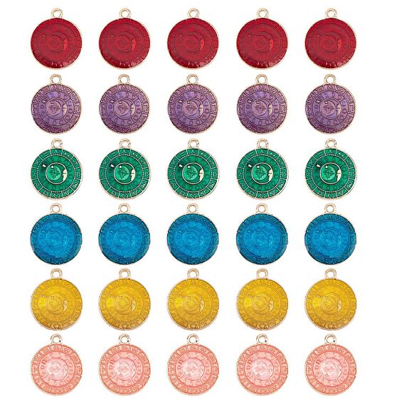 Alloy Enamel Pendants, Flat Round with Rune