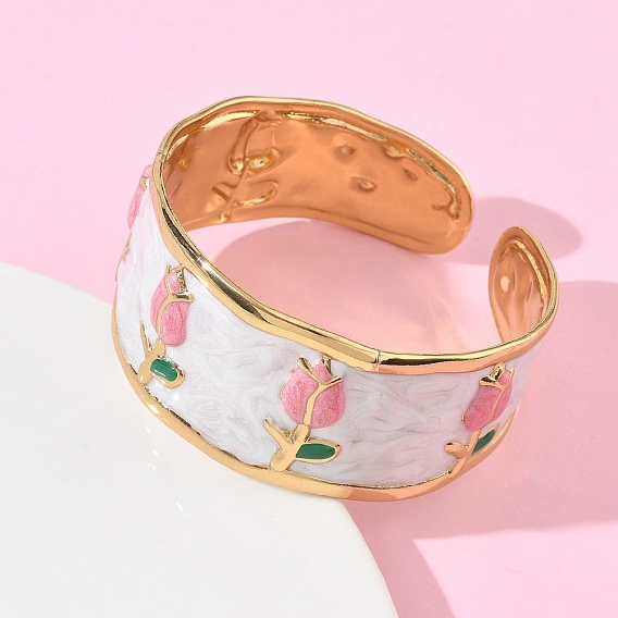 304 эмалированные браслеты-манжеты из нержавеющей стали для женщин, тюльпан, белые