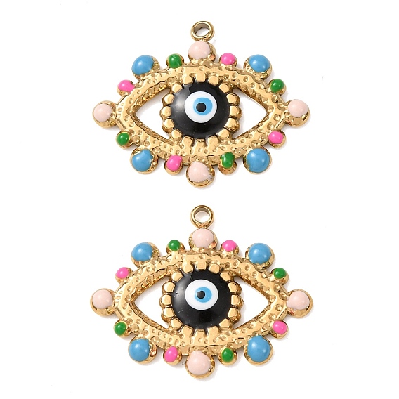 304 подвески из нержавеющей стали, с эмалью, Злые чары глаз, реальный 18 k позолоченный, ионное покрытие (ip)